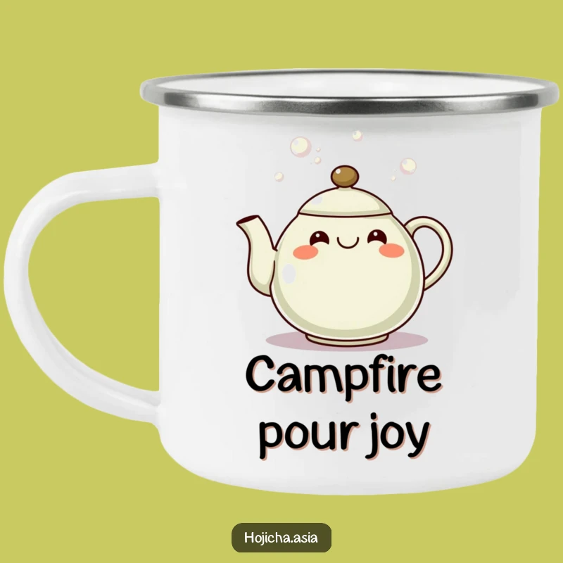 Durable Funny Hojicha Teapot Grin Camping Mug: Your Cheerful Trail Buddy
