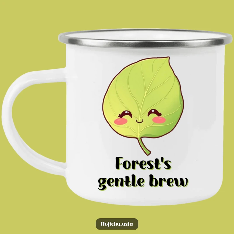 Funny Smiling Hojicha Leaf Camping Mug - Nature Adventure Gift