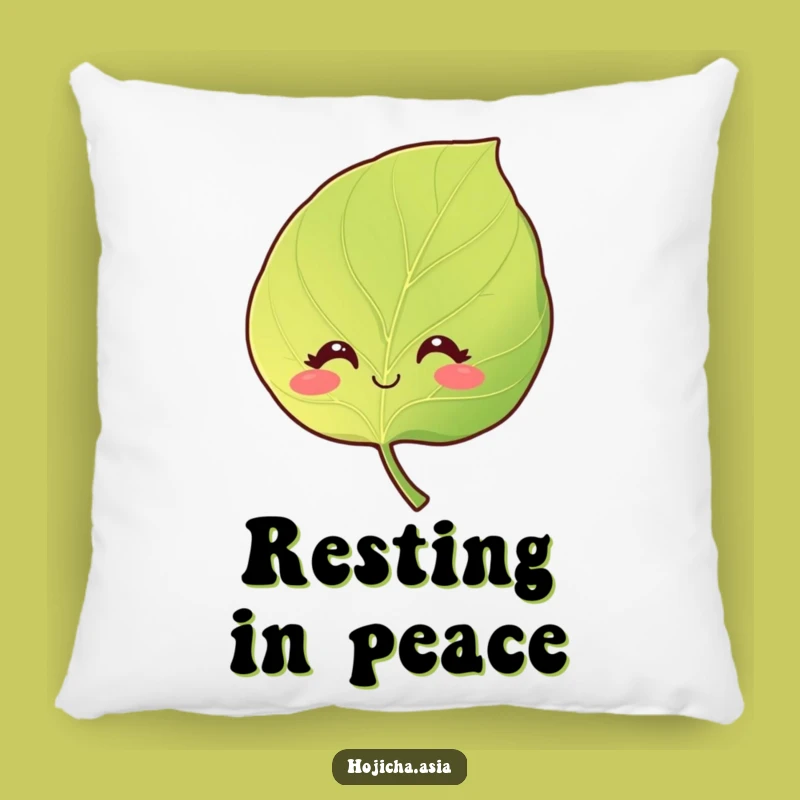 Funny Smiling Hojicha Leaf Pillow - Cozy Natural Comfort Gift