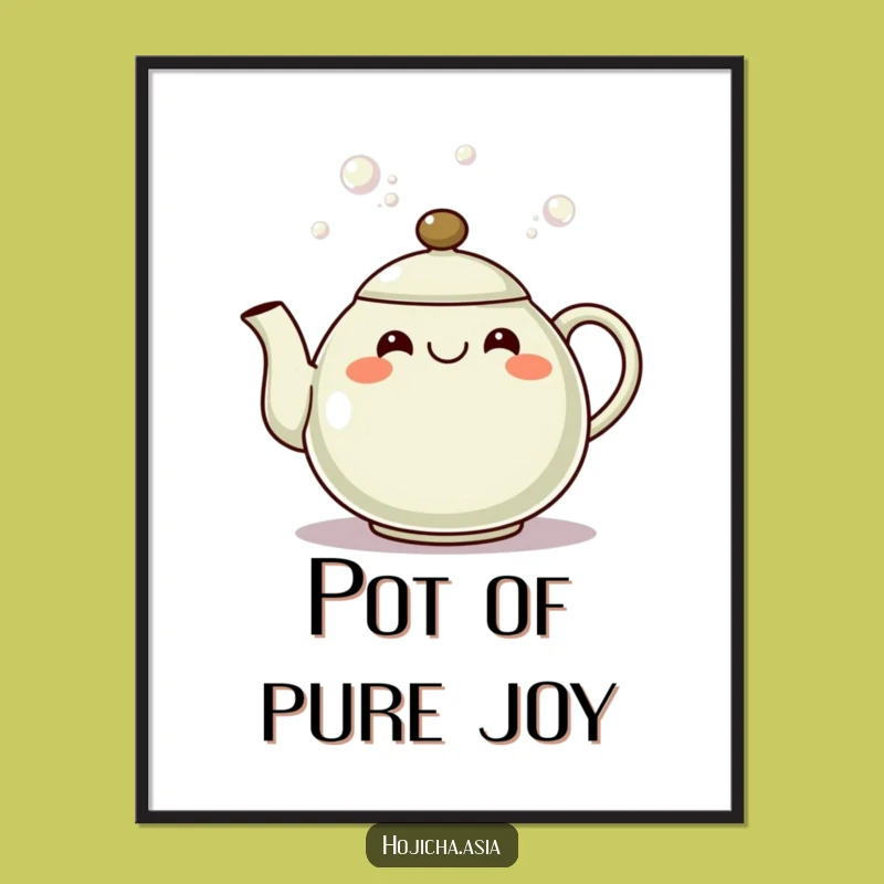 Funny Hojicha Teapot Grin Digital Print: Instant Cheerful Wall Art