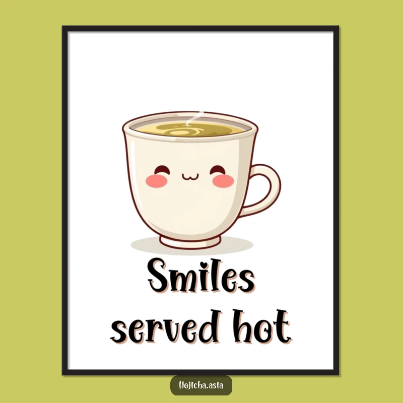 Funny Steaming Hojicha Cup Digital Art - Instant Cheerful Decor Gift
