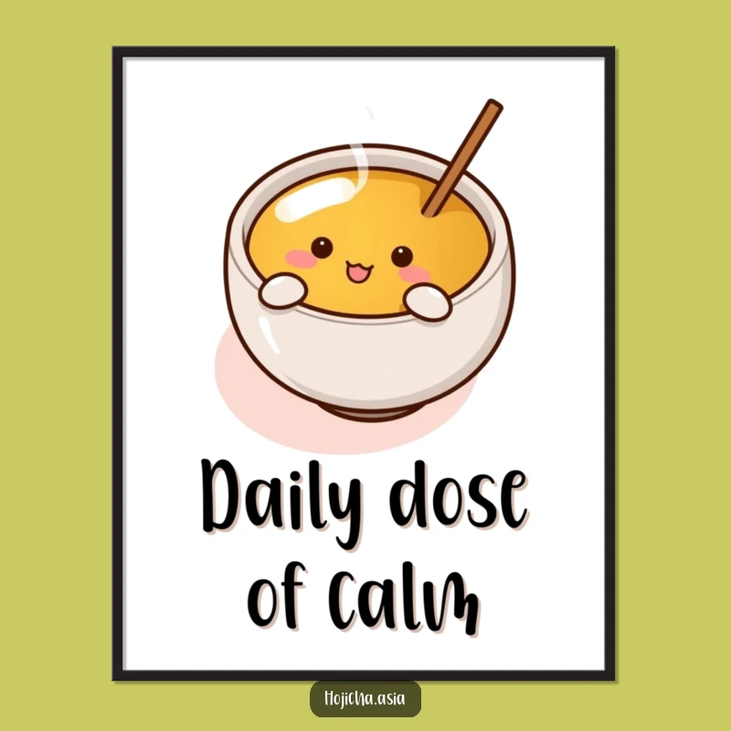 Funny Hojicha Cup Art Print - Enthusiastic Stirrer Decor for Funny Gifts