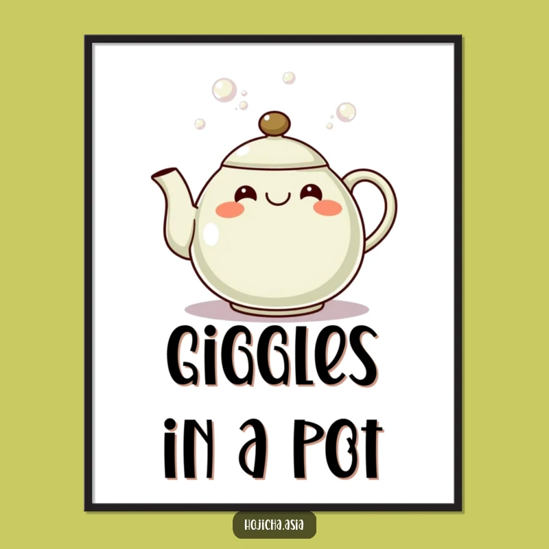 Funny Hojicha Teapot Grin Art Poster: Bring Cheerful Vibes Home