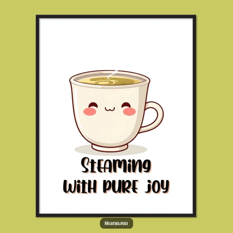 Free Printable Funny Hojicha Cup Wall Art - Steaming Smile Downloadable Decor!