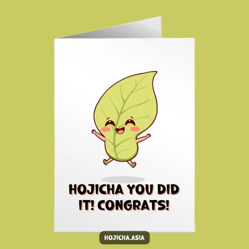 Free Printable Congratulations Card: Joyful Hojicha Leaf Leap for Your Big Win