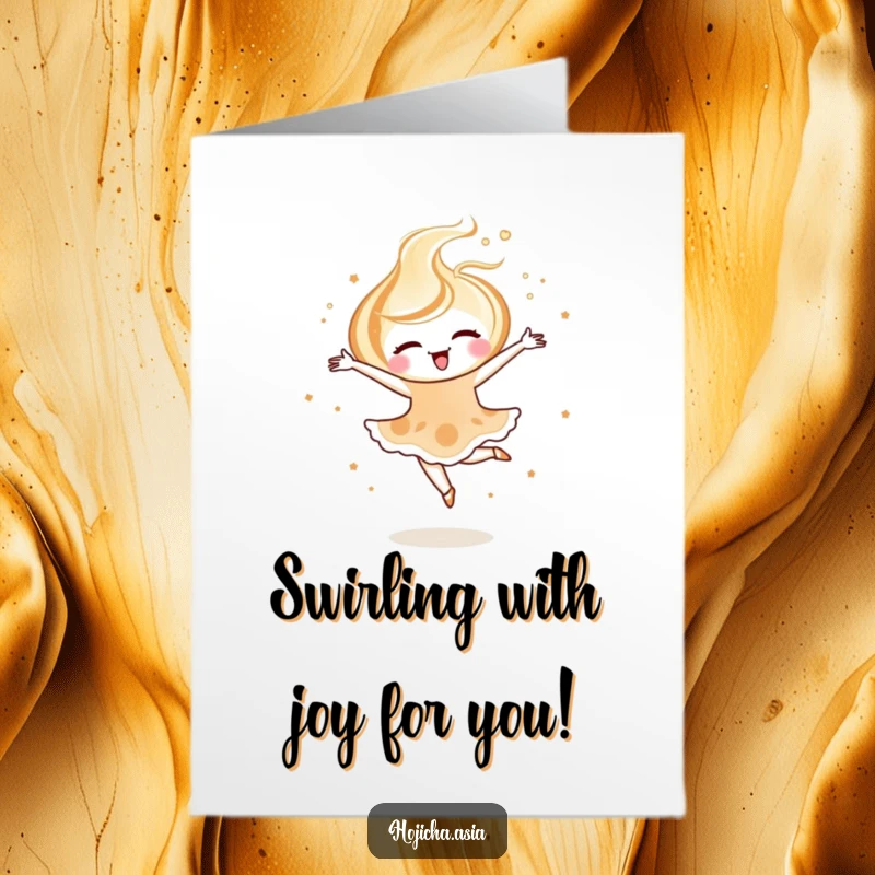 Funny Free Printable Congratulations Card with a happy hojicha latte art swirl executing a perfect, celebratory ballet pirouette.