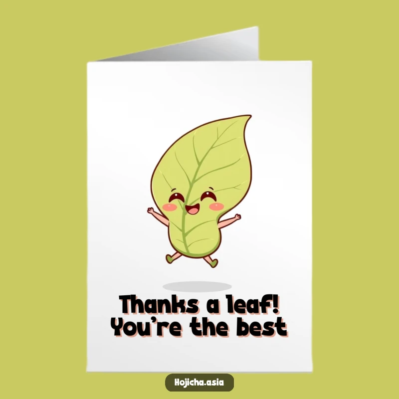 Free Printable Thank You Card: Breezy Hojicha Leaf Expressing Gratitude with a Jump