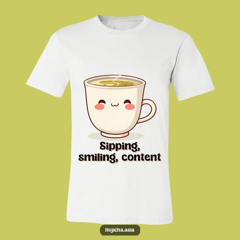 Funny Steaming Hojicha Cup T-Shirt - Cute Smile Graphic Tee Gift